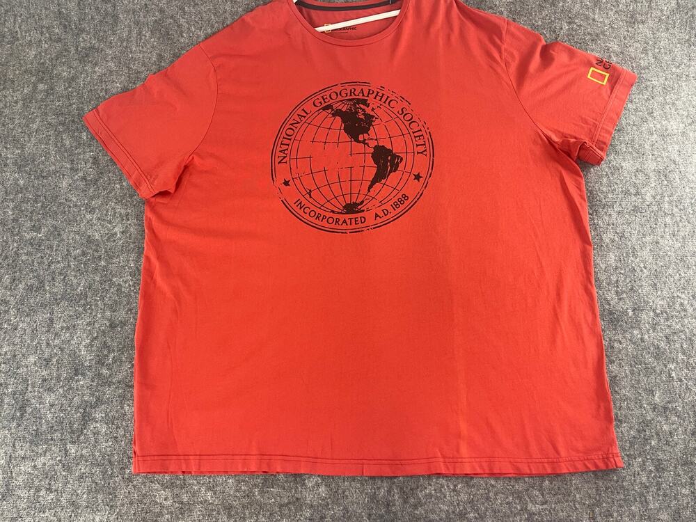 National Geographic Society Shirt Mens 6XL Red Tee Big Short Sleeve Cotton n69